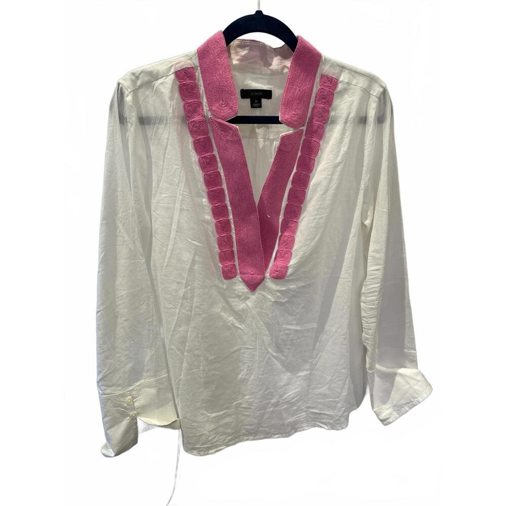 J.Crew Women's Pink Trimmed Blouse - Size M